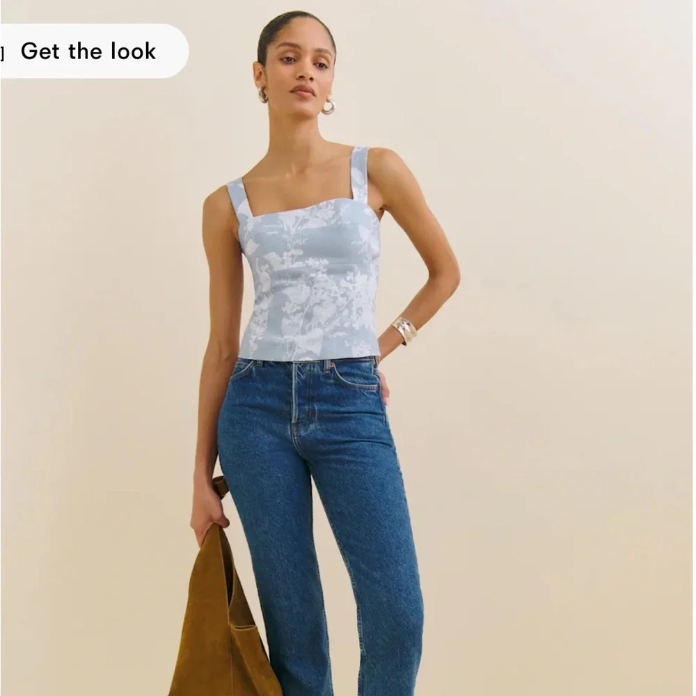 NWT Reformation Darci Linen Light Blue Floral Tank Top Sz 4 - Picture 1 of 5